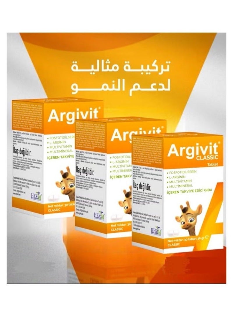 Argivit Classic Multivitamin Tablets for Growth and Height Support, Focus for Children and Adults, 3-Pack, 90 Tablets - Image 1